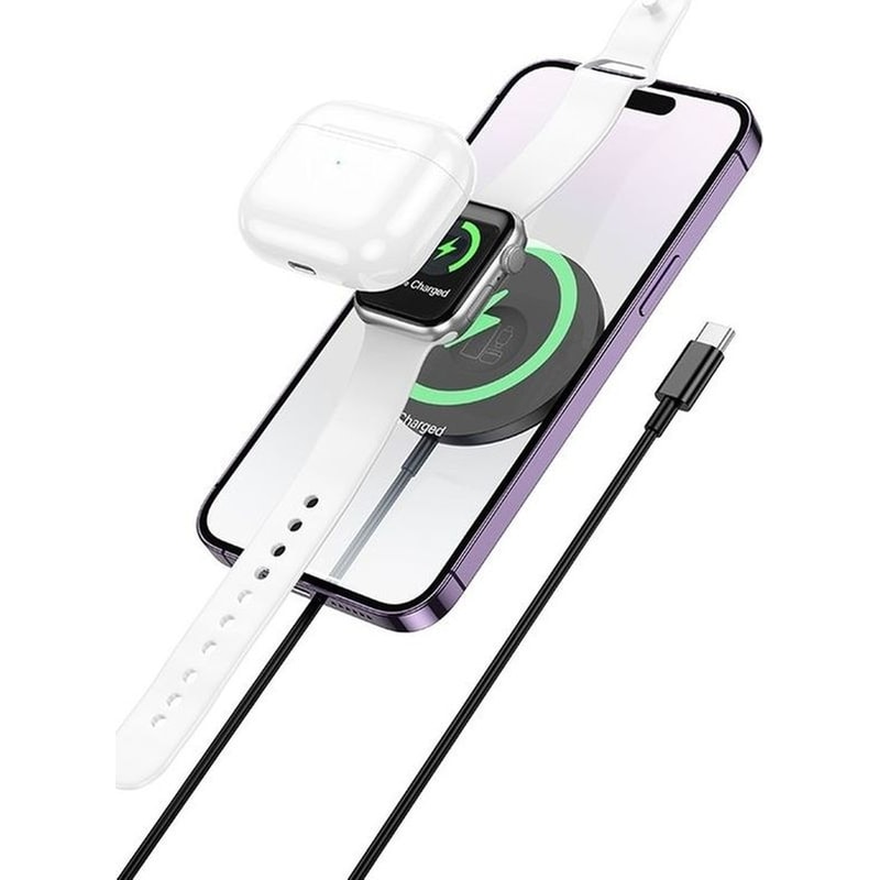 HOCO Ασύρματος Φορτιστής Hoco CW50 Fast 3-in-1 Magnetic MagSafe 15W Με Καλώδιο USB-C 1m - Μαύρο