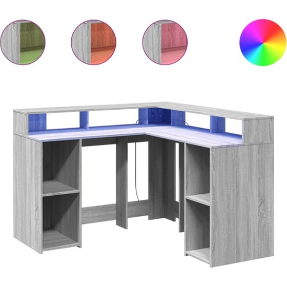 Γραφείο VidaXL με LED από Επεξεργασμένο Ξύλο 130x130x91 cm - Γκρι Sonoma image 2