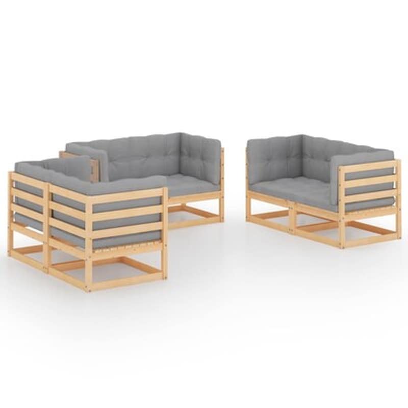 Σετ Σαλόνι Κήπου Vidaxl από Μασίφ Ξύλο Πεύκου με Μαξιλάρια 6 Τμχ - Γκρι VIDAXL