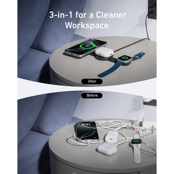 Ασύρματος Φορτιστής ANKER MagGo UFO 3 in 1 Charger Foldable 15W - Black image 3