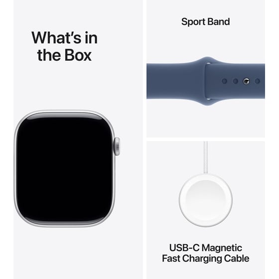 Apple Watch Series 10 GPS + Cellular 42mm Silver Aluminum Case with Denim Sport Band - S/M image 7