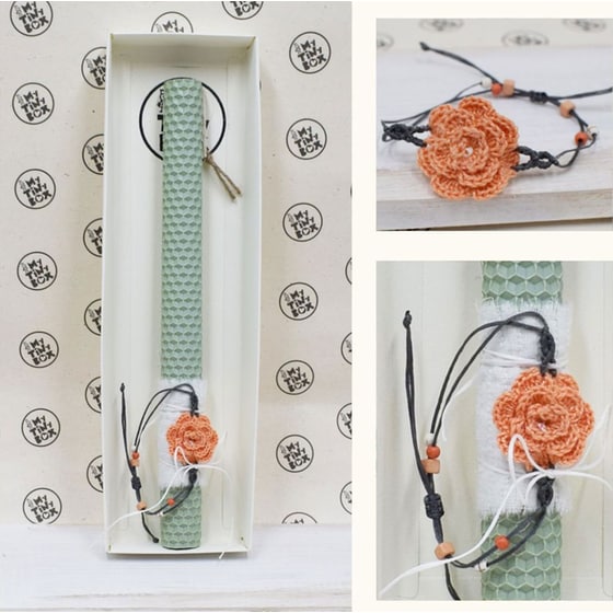 Λαμπάδα My Tiny Box Βραχιόλι με Λουλούδι Σομόν - Μελισσοκέρι Μέντα image 1