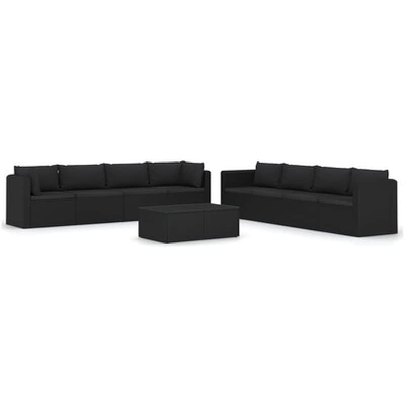 Σαλόνι Κήπου Vidaxl 9 Τμχ Από Συνθετικό Ρατάν Με Μαξιλάρια - Μαύρο