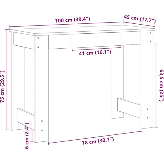 Γραφείο VidaXL από Επεξεργασμένο Ξύλο 100x45x75 cm - Παλιό Ξύλο image 7