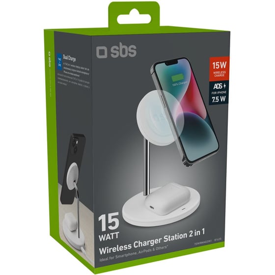 Ασύρματος Φορτιστής SBS Wireless Charger Station 2 in 1 15W - White image 1