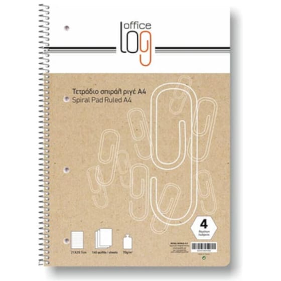 Τετράδιο Σπιράλ OFFICE LOG Α4 2 Θεμάτων με Τρύπες 70 Φύλλων (1 Τεμάχιο) image 0