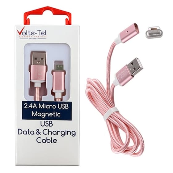 Καλώδιο δεδομένων Volte-tel Magnetic Braided Vcd08 Micro Usb 2.4A 1m - Rose Gold image 0