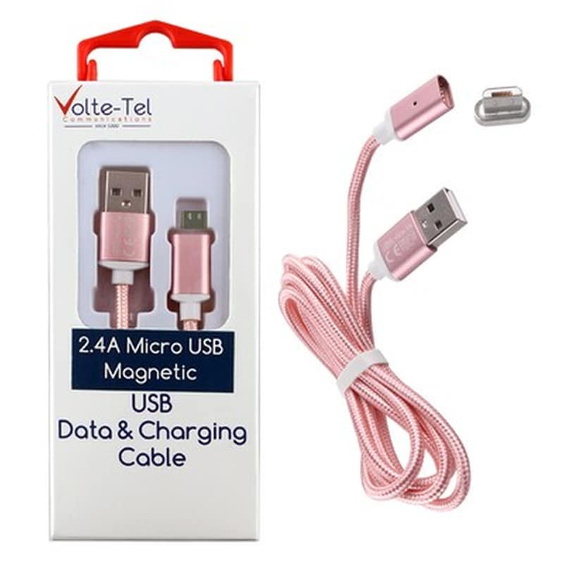 Καλώδιο δεδομένων Volte-tel Magnetic Braided Vcd08 Micro Usb 2.4A 1m - Rose Gold VOLTE-TEL