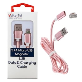 Καλώδιο δεδομένων Volte-tel Magnetic Braided Vcd08 Micro Usb 2.4A 1m - Rose Gold