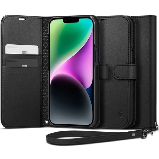 Θήκη Apple iPhone 14 - Spigen Wallet S με Αποσπώμενο Λουράκι Χειρός - Μαύρο image 0
