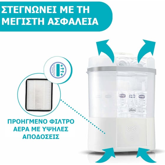 Chicco Βρεφικός Αποστειρωτής Μπιμπερό Ηλεκτρικός & Στεγνωτήρας με Φίλτρο με 6 Θέσεις image 2