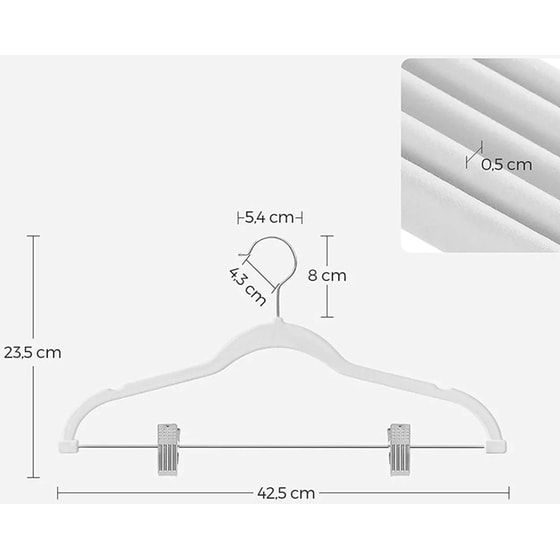 Κρεμάστρες Ρούχων Songmics από Βελούδο Crf012w01 42.5x23.5 cm Σετ 12 Τμχ - Λευκές image 5
