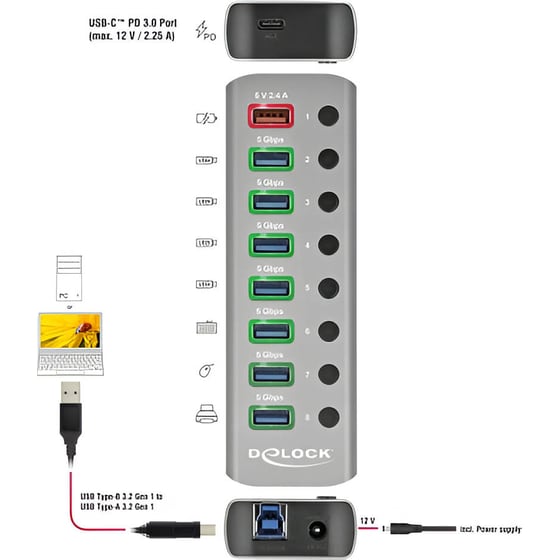 DeLock 63264 USB Hub 9-Port USB 3.2 συμβατό με USB-A image 1