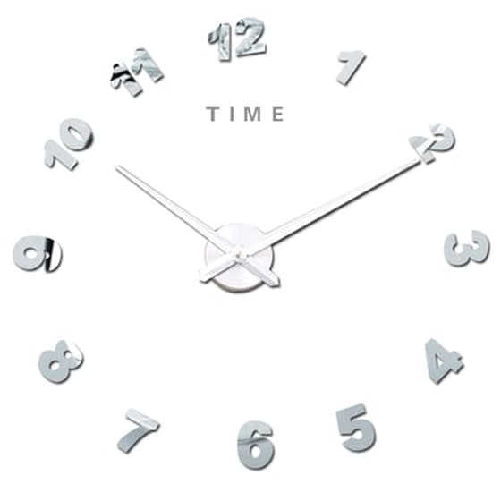 Αυτοκόλλητο Αναλογικό Ρολόι Τοίχου ΟΕΜ Lc6008 Με Κυκλικά Νούμερα Μεγάλο - Ασημί image 0