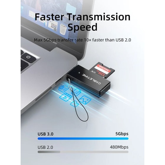 Card reader Cabletime CT-ASD3-PB USB 3.0 με 2 θύρες - Μαύρο image 2