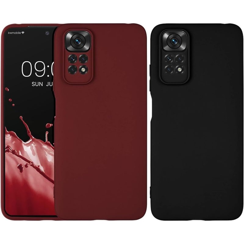 KWMOBILE Σετ Με 2 Θήκες Xiaomi Redmi Note 11 / 11S - KWmobile Θήκες Σιλικόνης με Πλαίσιο Κάμερας - Black Matte / Bordeaux Violet