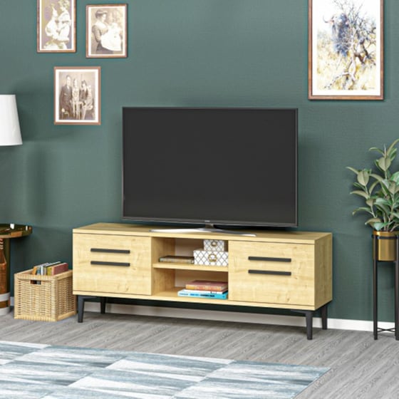 Έπιπλο Τηλεόρασης 24Mall Lira Sapphire από Μοριοσανίδα 120x29.6x48.2 cm - Μπεζ/Μαύρο image 1