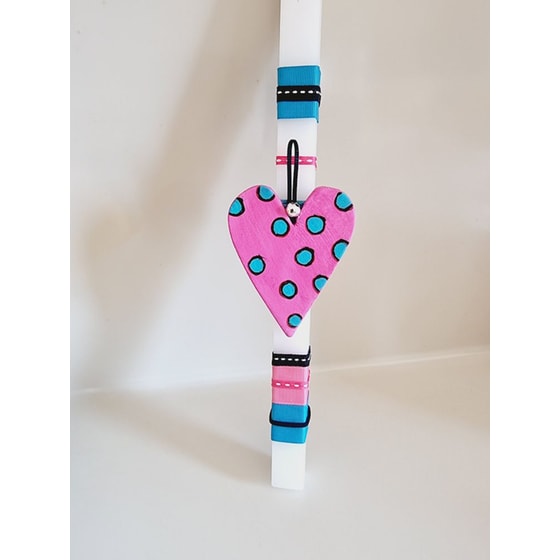 Λαμπάδα Perfect Match με Κεραμική Πουά Φούξια Καρδιά image 1