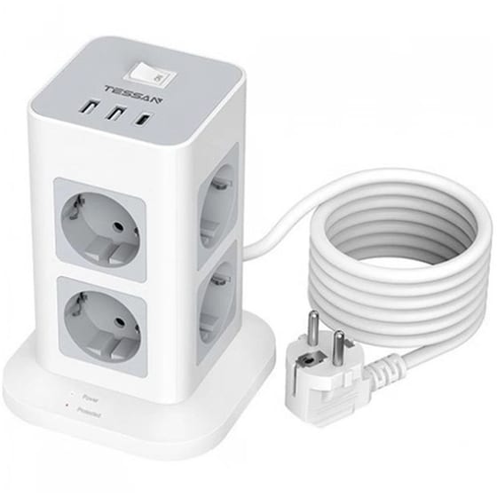 Πολύπριζο TESSAN TPS03-DE-C με θύρες AC, USB-A, USB-C image 0