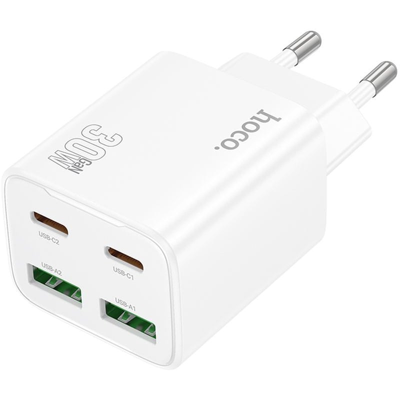 Φορτιστής Πρίζας Hoco N56 Fundador 2x USB-C/2x USB-A 30W - White