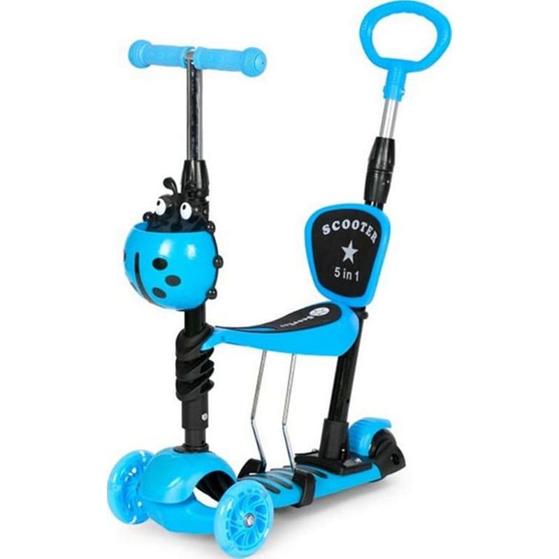Παιδικό Πατίνι Scooter Aria Trade 5 Σε 1 Με Led Φώτα, Πτυσσόμενο Κάθισμα – Τιμόνι Μπλε