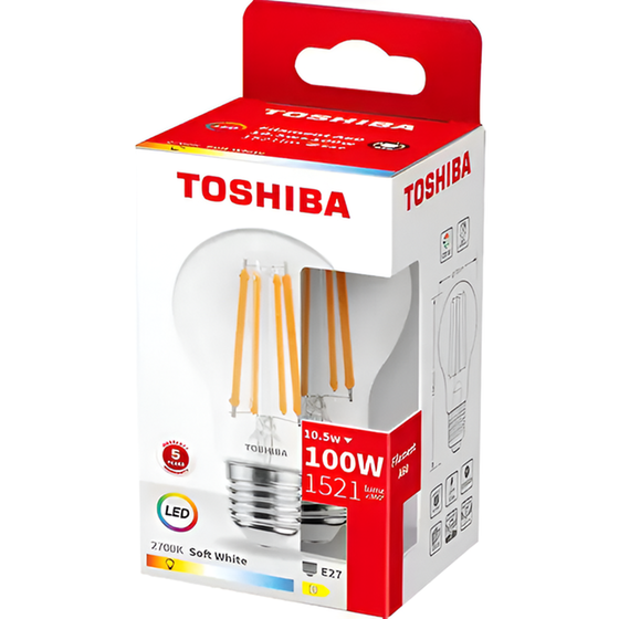 Λάμπα LED Toshiba Filament A60 E27 10.5W 2700K - Θερμό Λευκό image 1