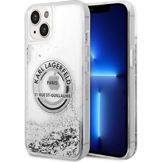 Θήκη Apple iPhone 14 - Karl Lagerfeld Liquid Glitter “Rue St. Guillaume Logo Collection” Translucent Case - Clear/Silver Glitter image 2