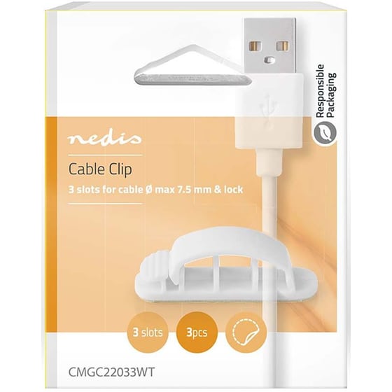 Διαχειριστής Καλωδίων Nedis Cable Clip CMGC22033WT - 3τμχ - Λευκό image 6