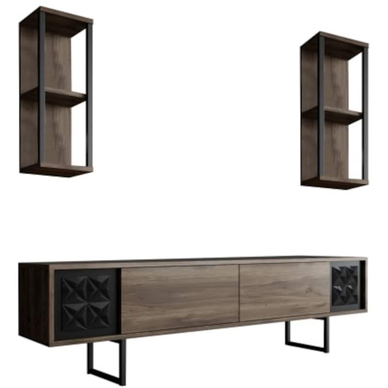 24MALL Έπιπλο Τηλεόρασης 24Mall Bicolore από Μοριοσανίδα 180x30x48 cm - Μαύρο/Καρυδί