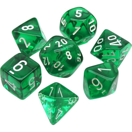 Σετ Ζάρια - 7 Dice Set Translucent Polyhedral Green With White Chessex image 0