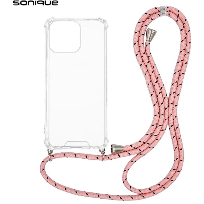 Θήκη Apple iPhone 16 Pro Max - Sonique Armor Clear Θήκη Σιλικόνης με Κορδόνι - Rainbow Ροζ SONIQUE