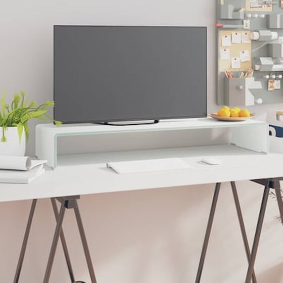 Vidaxl Βάση Τηλεόρασης/οθόνης Λευκή 90 X 30 X 13 Εκ. Γυάλινη image 0