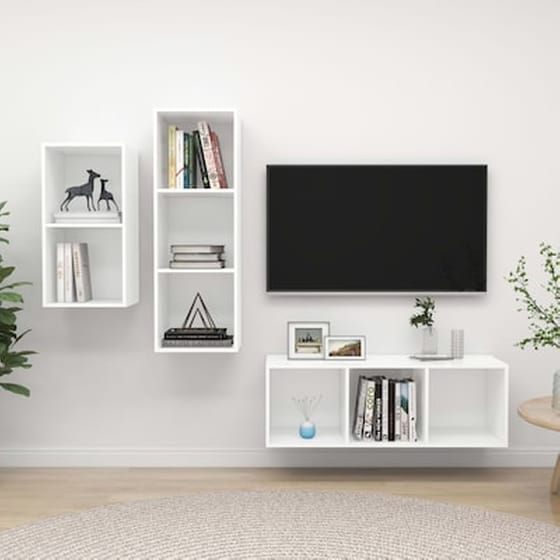 Έπιπλα Τηλεόρασης Vidaxl Μοριοσανίδα  3 Τμχ  37x37x107 cm - Λευκό image 0