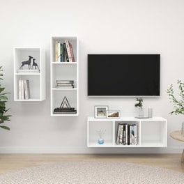 Έπιπλα Τηλεόρασης Vidaxl Μοριοσανίδα  3 Τμχ  37x37x107 cm - Λευκό