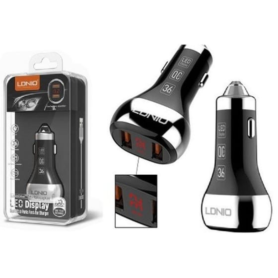 Φορτιστής Αυτοκινήτου Ldnio Premium Fast Charger Led Display 36W - Μαύρο image 0