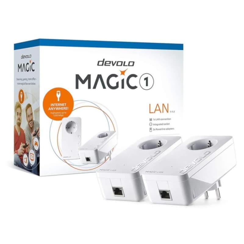 DEVOLO Devolo Magic 1 LAN 1-1-2 8302 Powerline Διπλό Kit Ενσύρματη Σύνδεση Passthrough Πρίζα με 1 Θύρα Ethernet