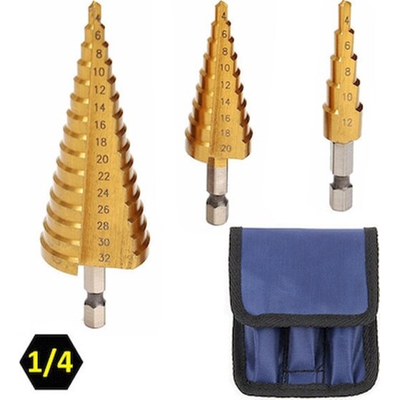 Κλιμακωτές Φρέζες - Step Drill Σετ 3 Τεμαχίων 06661 image 0