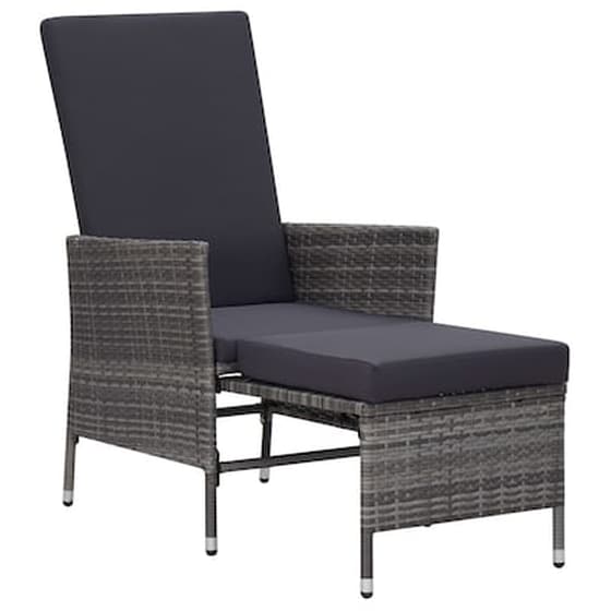 Πολυθρόνα Κήπου Vidaxl Ανακλινόμενη από Συνθετικό Ρατάν με Μαξιλάρια 62x131x106cm - Γκρι image 2
