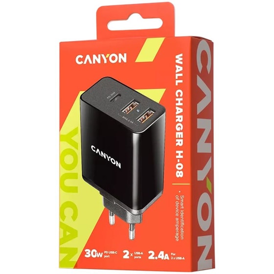 Φορτιστής Πρίζας Canyon H-08 Multi-USB (PD) 30W - Μαύρο image 1