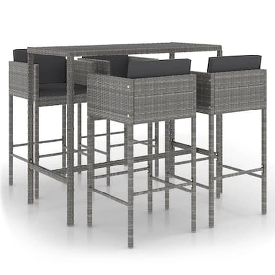 Vidaxl Σετ Επίπλων Μπαρ Κήπου 5 Τεμ. Γκρι Συνθετικό Ρατάν Με Μαξιλάρια image 2