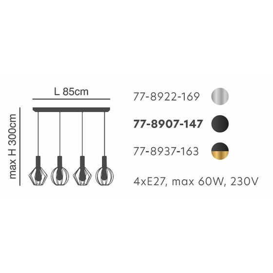 Φωτιστικό Οροφής Πολύφωτο Homelighting Adept Flex 77-8907 Μεταλλικό - Μαύρο image 1