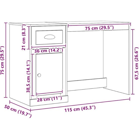 Γραφείο VidaXL από Επεξεργασμένο Ξύλο 50x115x75 cm - Παλιό Ξύλο image 11