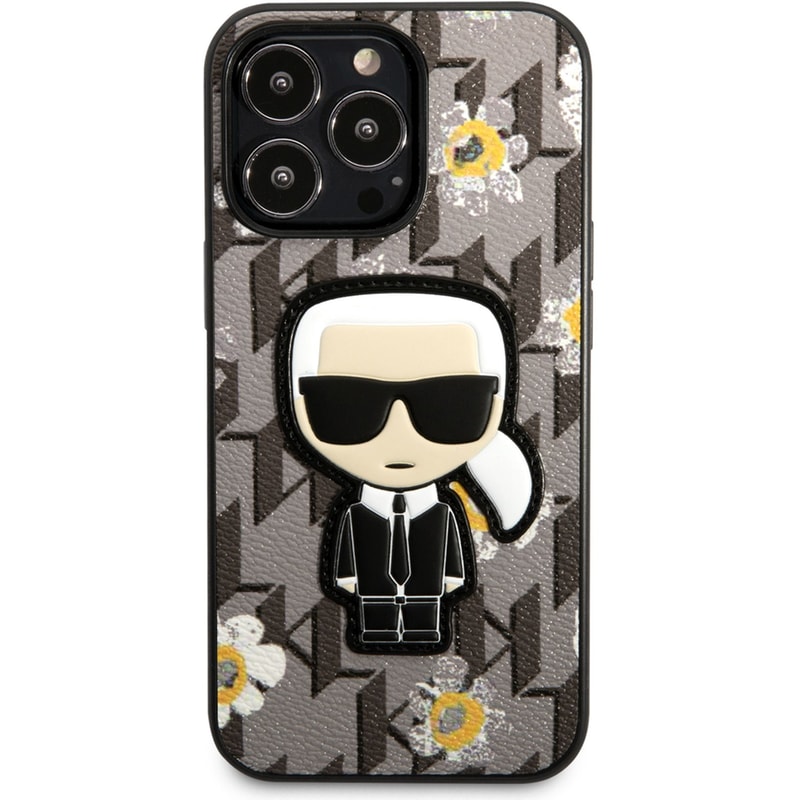 KARL LAGERFELD Karl Lagerfeld Flower Mono Ikonik Patch Case Θήκη Προστασίας Από Δερματίνη – Iphone 13 Pro (γκρι – Klhcp13lpmnfik1)