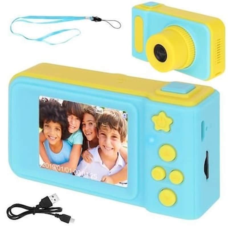 GADGETX Παιδική Φωτογραφική Μηχανή Και Κάμερα Με Οθόνη Lcd Σε Μπλε Χρώμα, 8x4.5x4.5 Cm