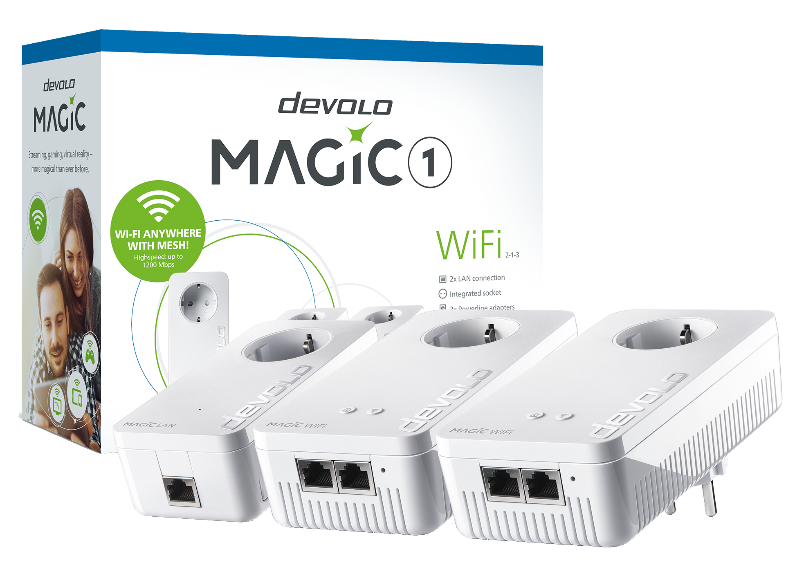 Εικόνα από Devolo Magic 1 WiFi 2-1-3 8374 Powerline Τριπλό Kit Ασύρματη Σύνδεση Passthrough Πρίζα Wi-Fi 5 με 2 Θύρες Ethernet