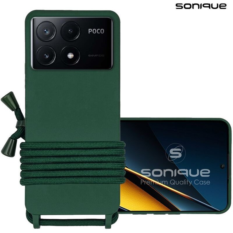 Θήκη Σιλικόνης Με Κορδόνι Carryhang Sonique Xiaomi Poco X6 Pro 5g Πράσινο Σκούρο