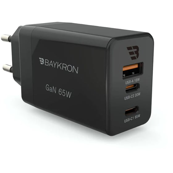 Φορτιστής Πρίζας Baykron USB-A / 2x USB-C 65W - Μαύρο image 0