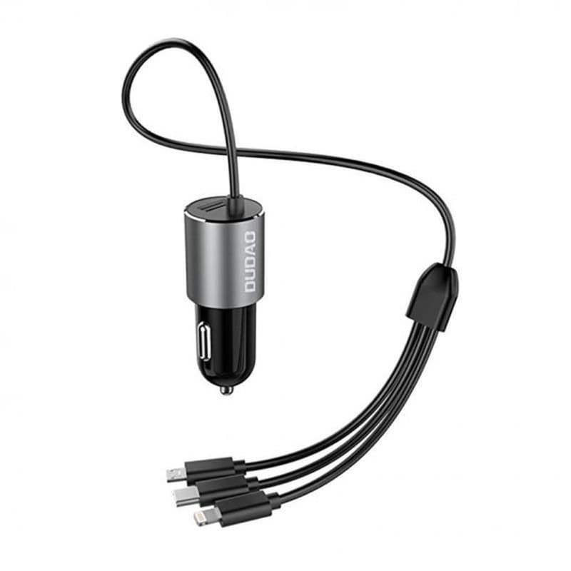 Φορτιστής Αυτοκινήτου Dudao R5 Pro 1x USB, Καλώδιο 3 σε 1 USB-C/ Micro USB / Lightning 17W - Grey