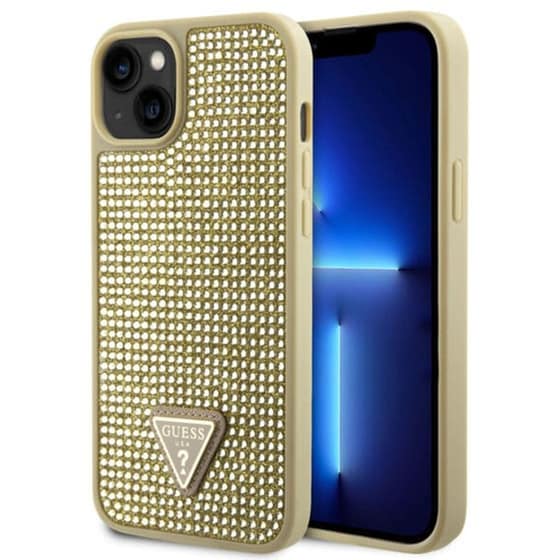 Θήκη Apple iPhone 14 - Guess Rhinestones Triangle Metal Logo Collection - Χρυσό image 1