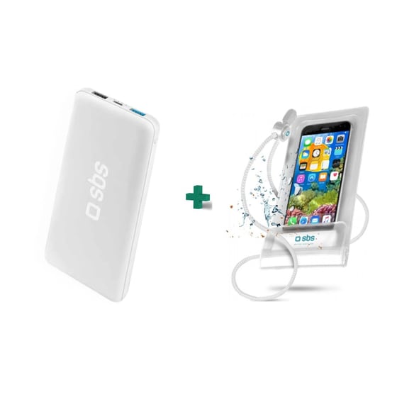 Powebank SBS Summer Kit 10.000 mAh - Λευκό & Αδιάβροχη Θήκη - Λευκό image 0